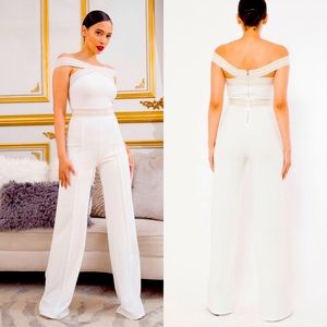 -One Shoulder Greek Border Pattern Jumpsuit
